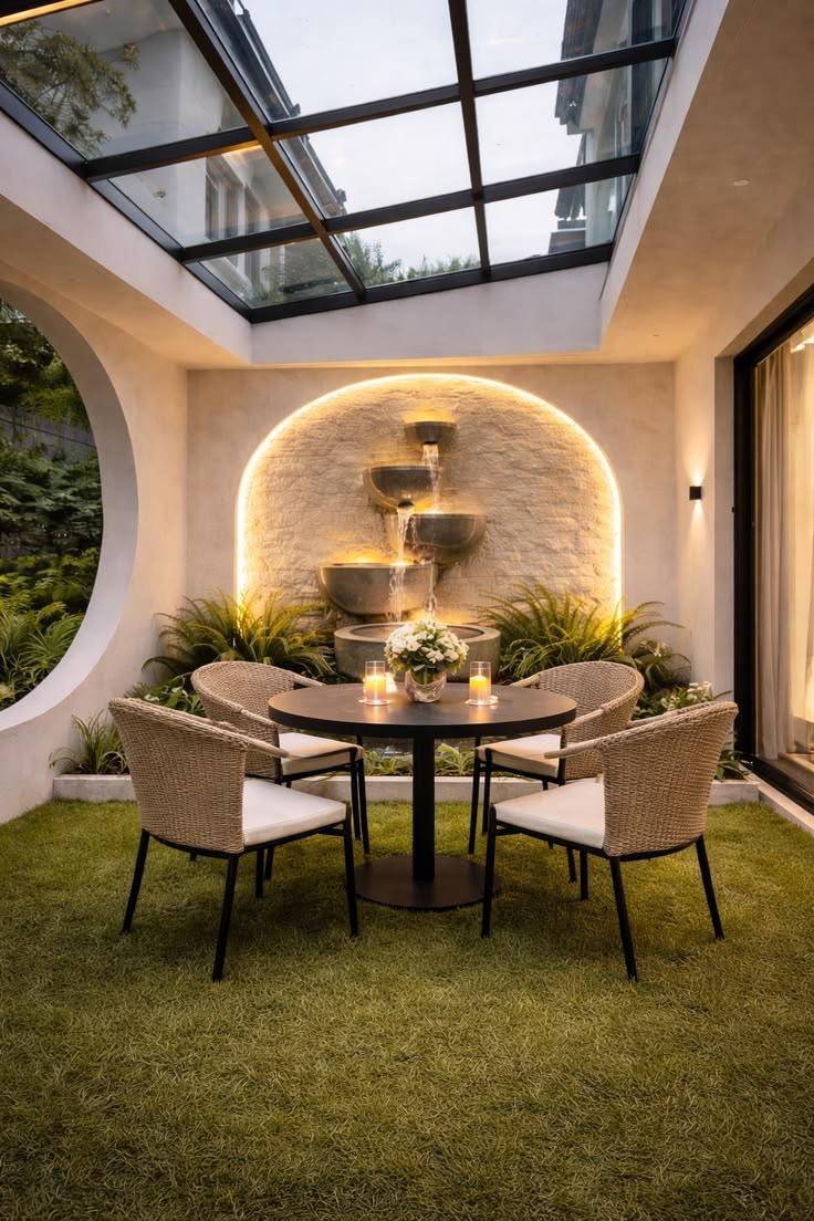 Villa Courtyard Landscape with Cascading Stone Water Feature #3